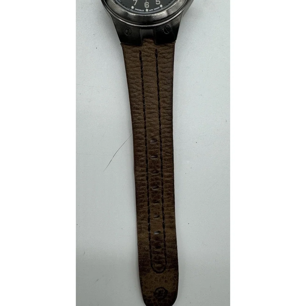 Timex Expedition Indiglo Mens Watch Brown Leather Strap Gunmetal Case WR 100M